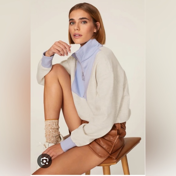 Staud Alys colorblock cotton-blend half-zip sweatshirt Heather Grey Size Medium - Picture 14 of 16